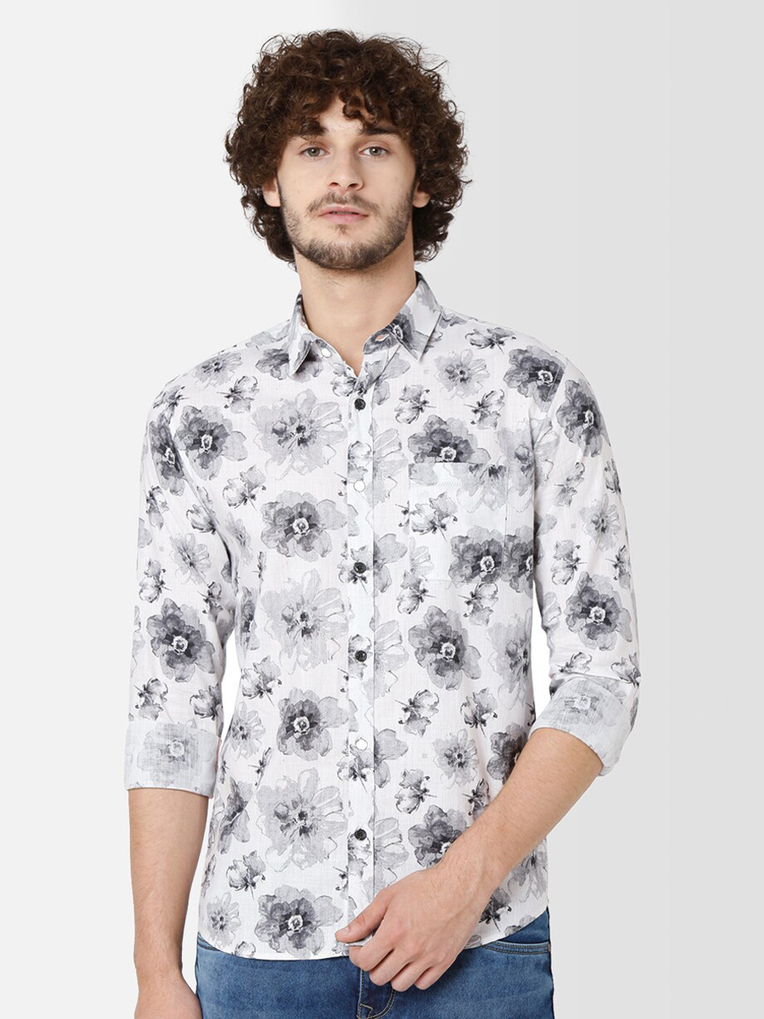 

Mufti Men White Slim Fit Floral Printed Casual Shirt