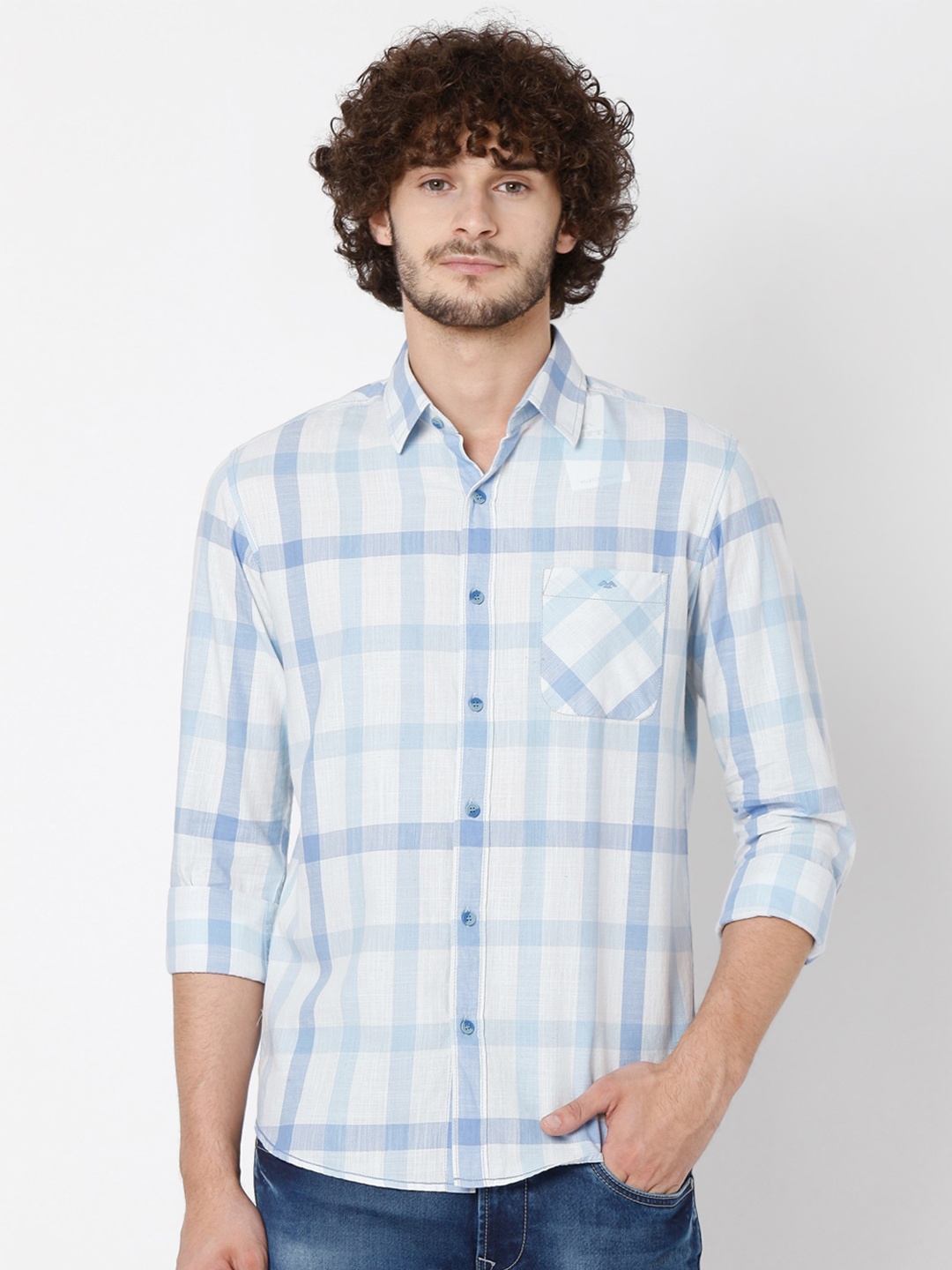 

Mufti Men Blue Slim Fit Checked Cotton Casual Shirt