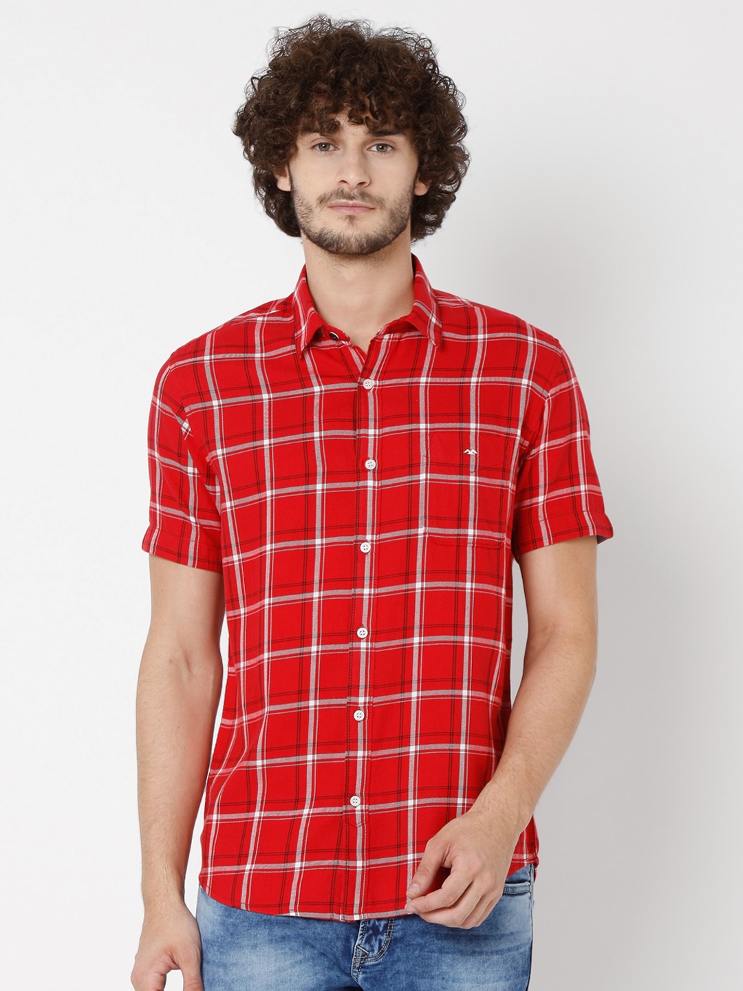 

Mufti Men Red Slim Fit Checked Casual Shirt
