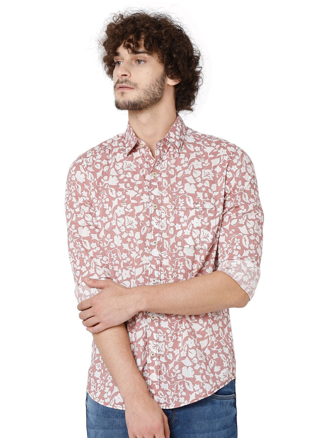 

Mufti Men Pink Slim Fit Floral Printed Casual Shirt