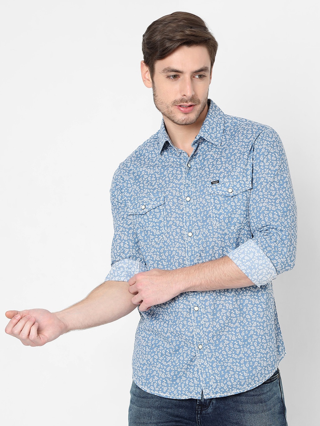 

Mufti Men Blue Slim Fit Floral Printed Casual Shirt