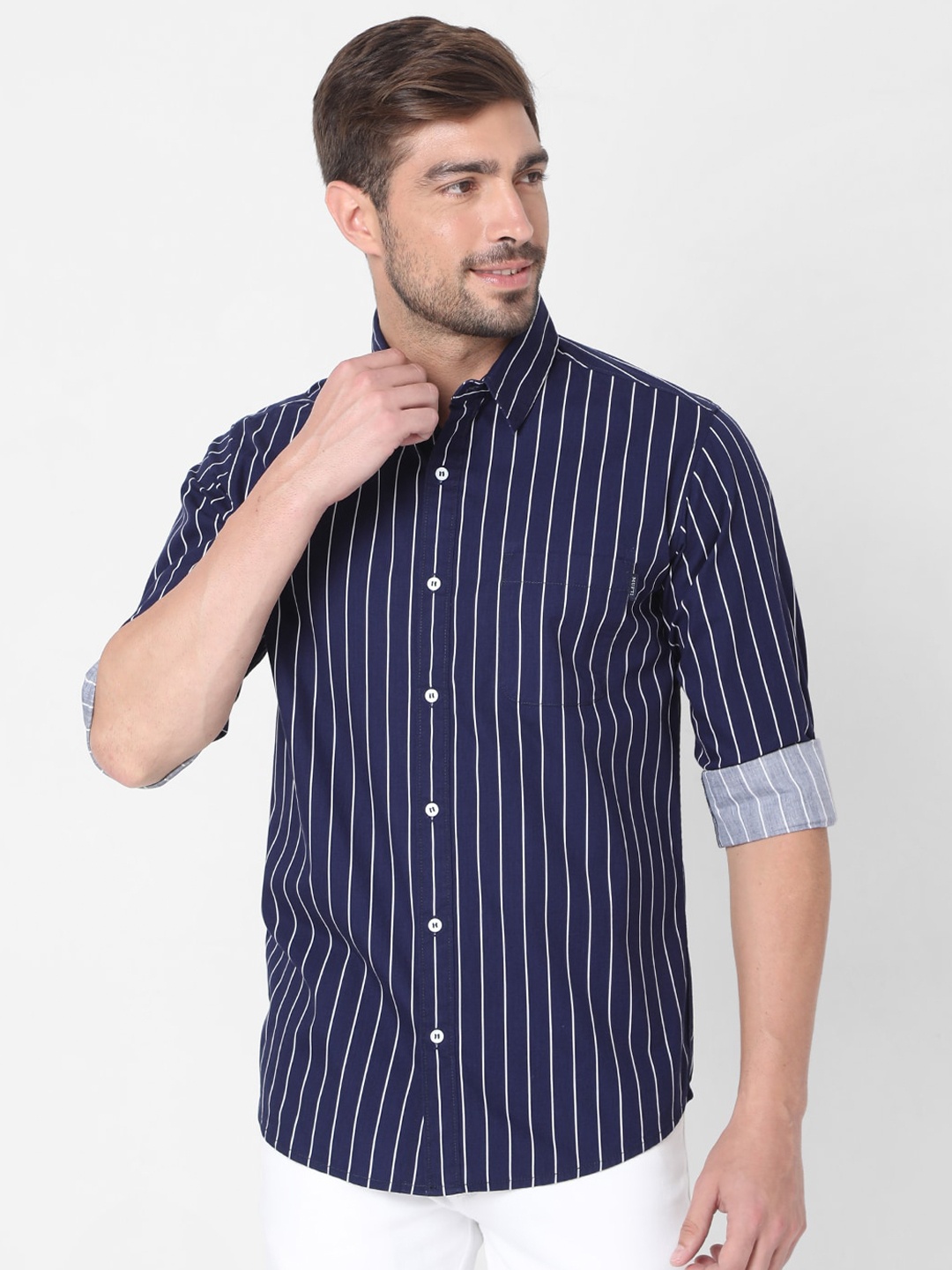 

Mufti Men Blue Slim Fit Striped Casual Shirt