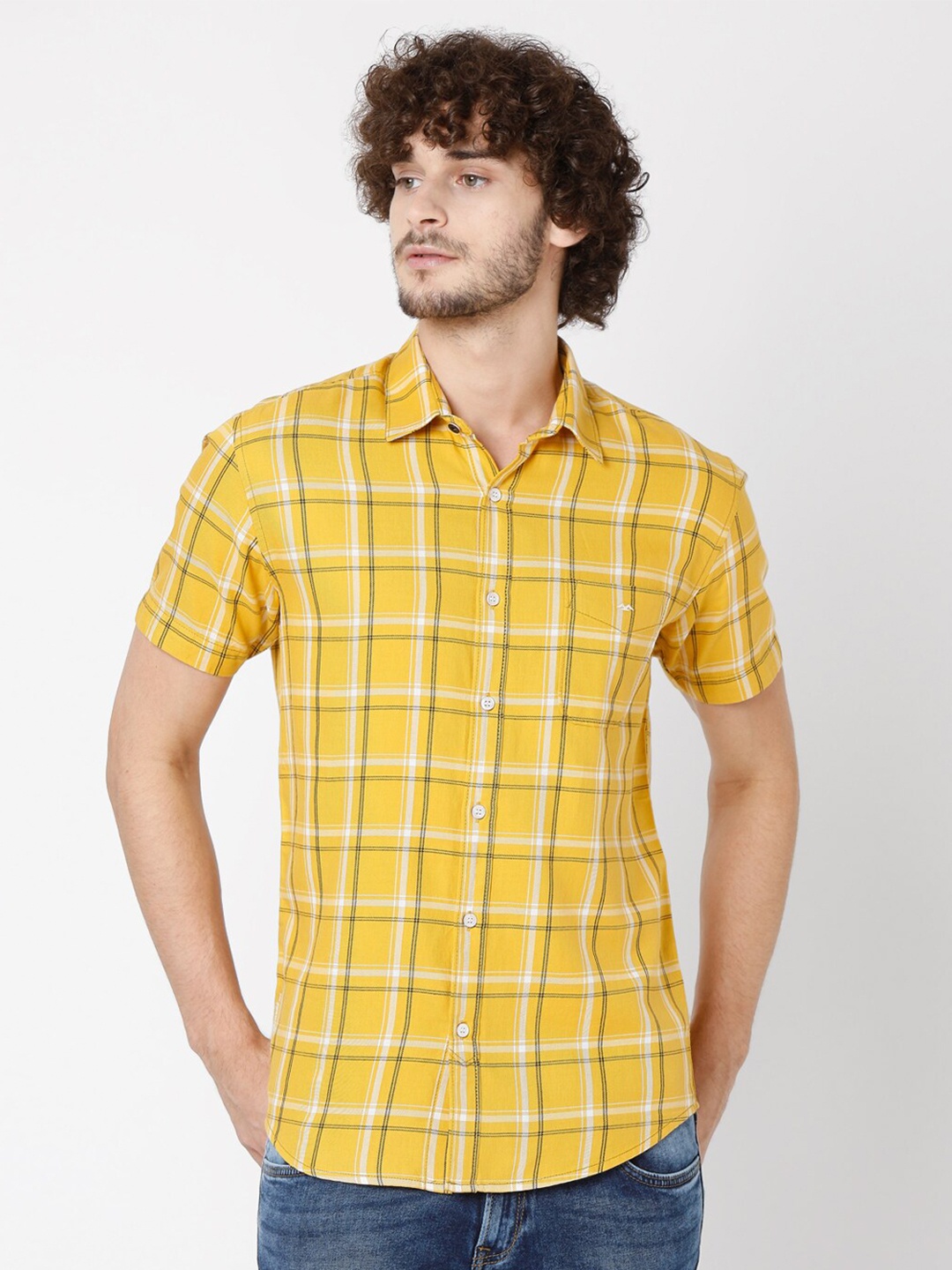 

Mufti Men Yellow Slim Fit Tartan Checks Checked Casual Shirt
