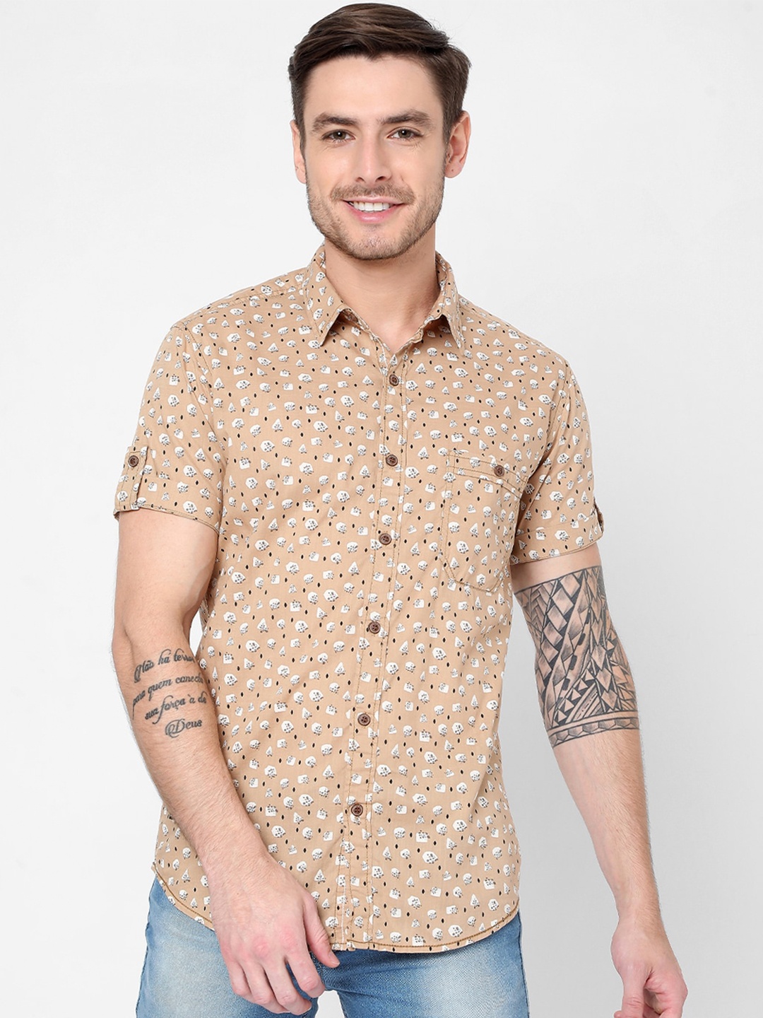 

Mufti Men Khaki Slim Fit Floral Printed Casual Shirt