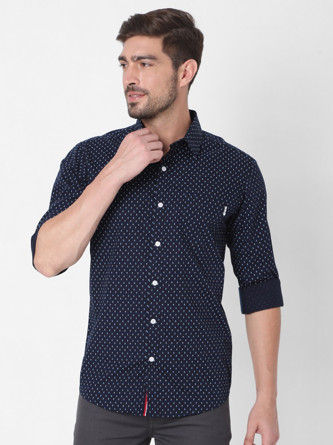 

Mufti Men Navy Blue Slim Fit Printed Cotton Casual Shirt