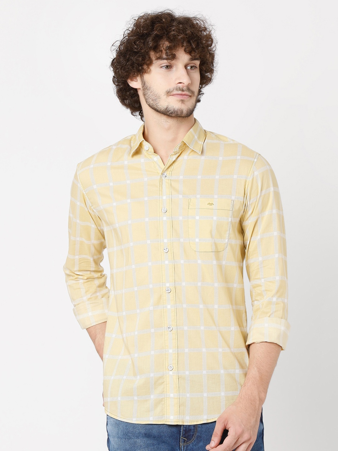 

Mufti Men Yellow Slim Fit Checked Casual Shirt