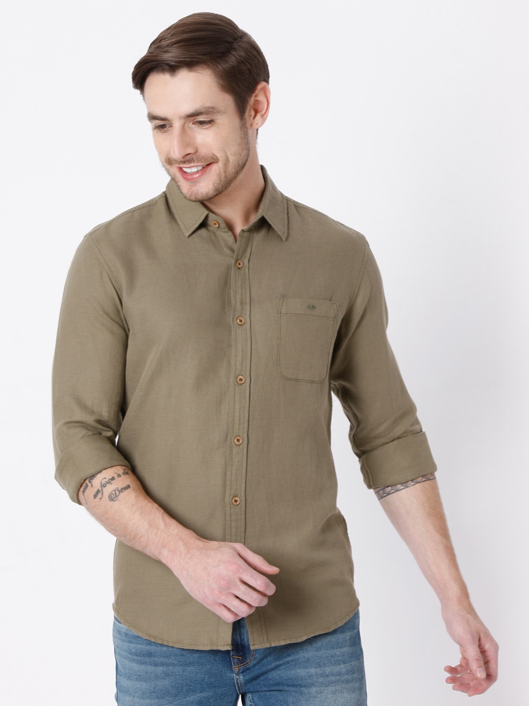 

Mufti Men Olive Green Slim Fit Casual Shirt
