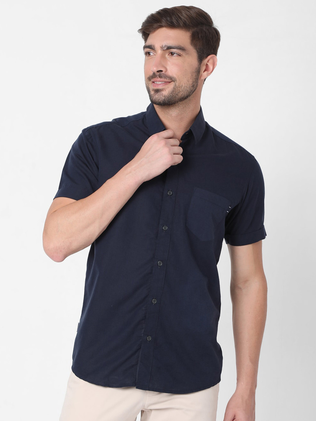 

Mufti Men Navy Blue Slim Fit Casual Shirt