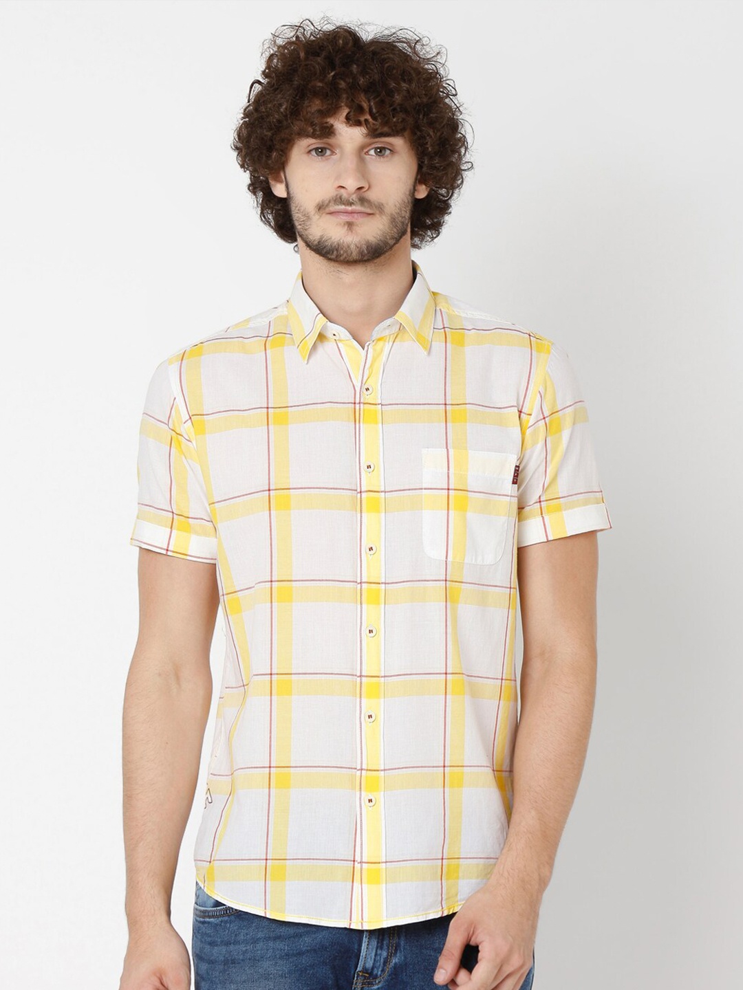 

Mufti Men Yellow Slim Fit Checked Casual Shirt