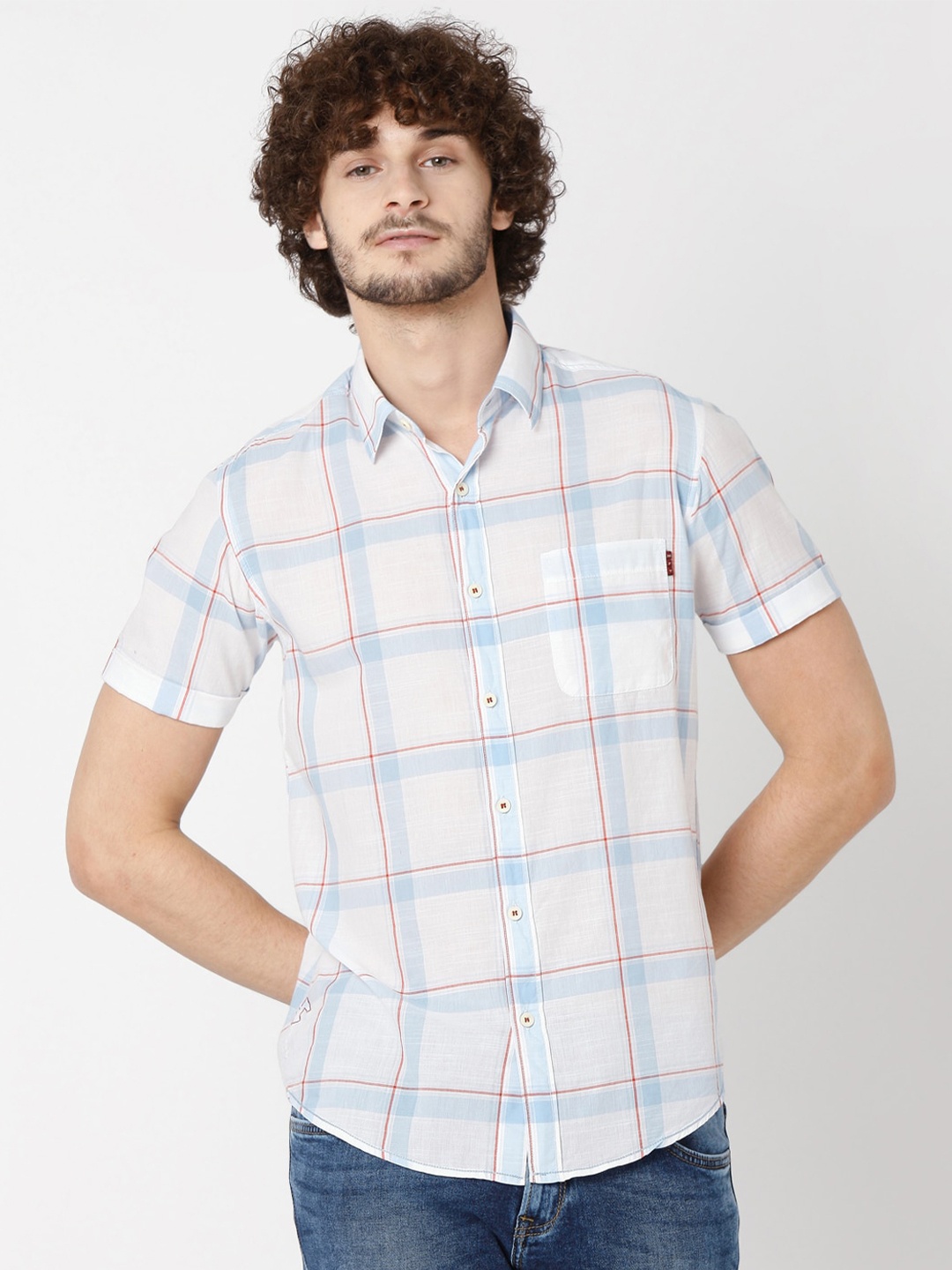 

Mufti Men Blue Slim Fit Checked Casual Shirt