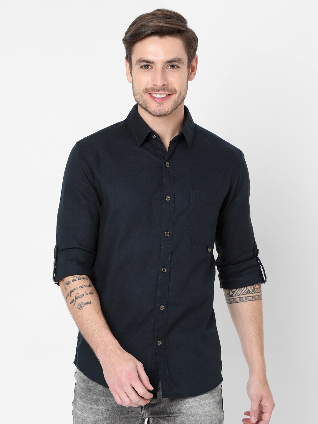 

Mufti Men Navy Blue Slim Fit Casual Shirt