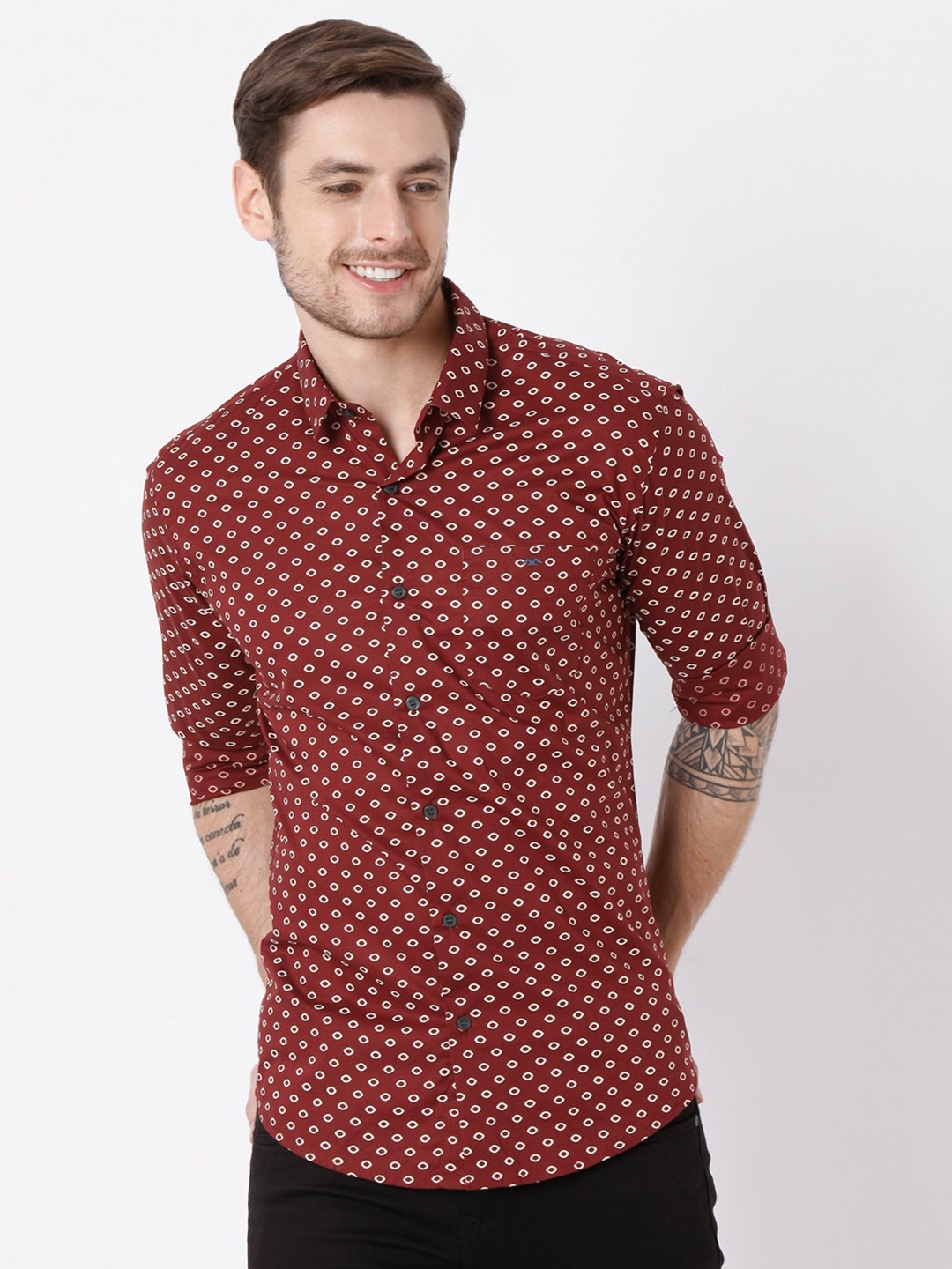 

Mufti Men Red Slim Fit Printed Cotton Casual Shirt