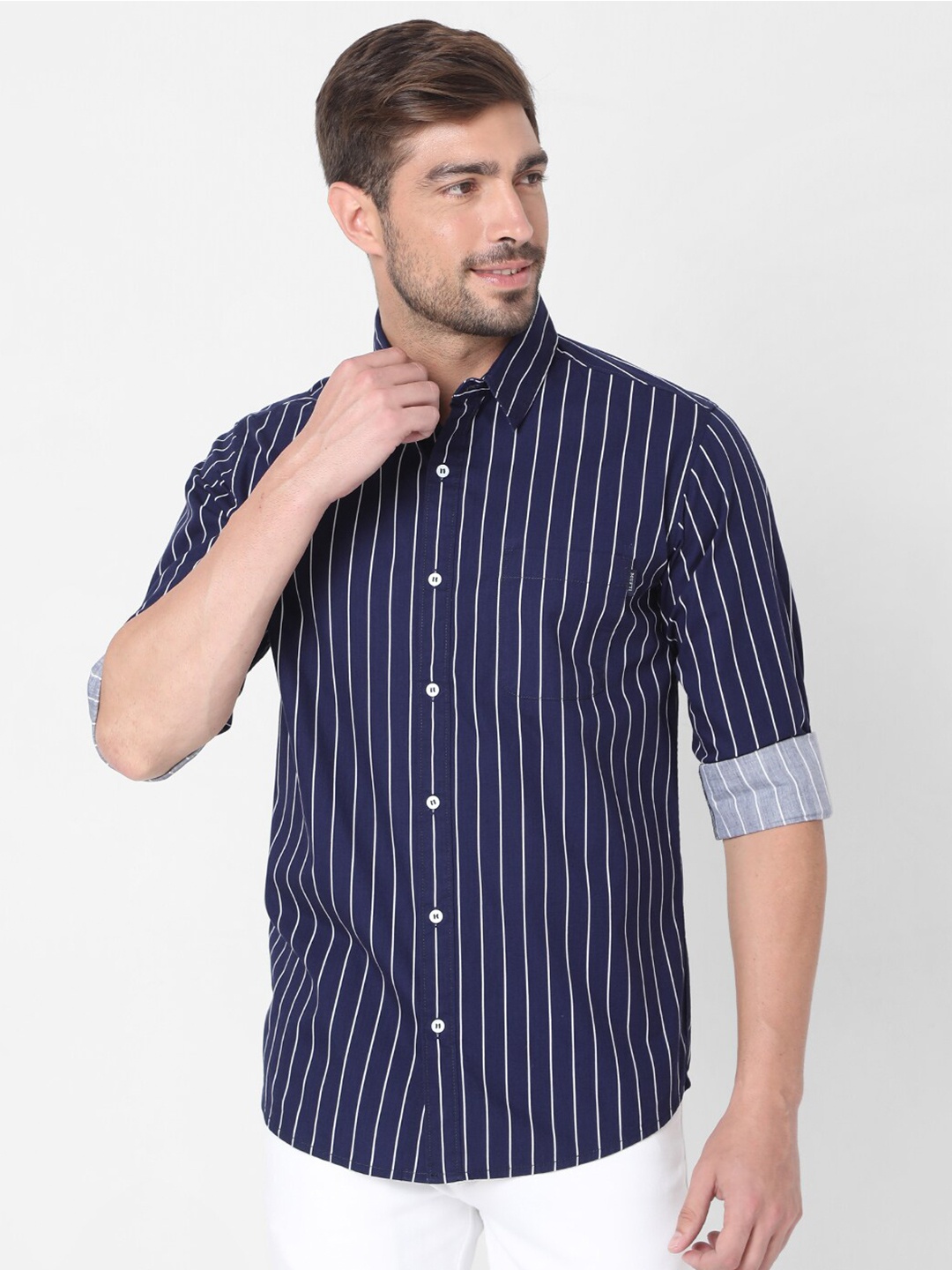 

Mufti Men Blue Slim Fit Striped Casual Shirt