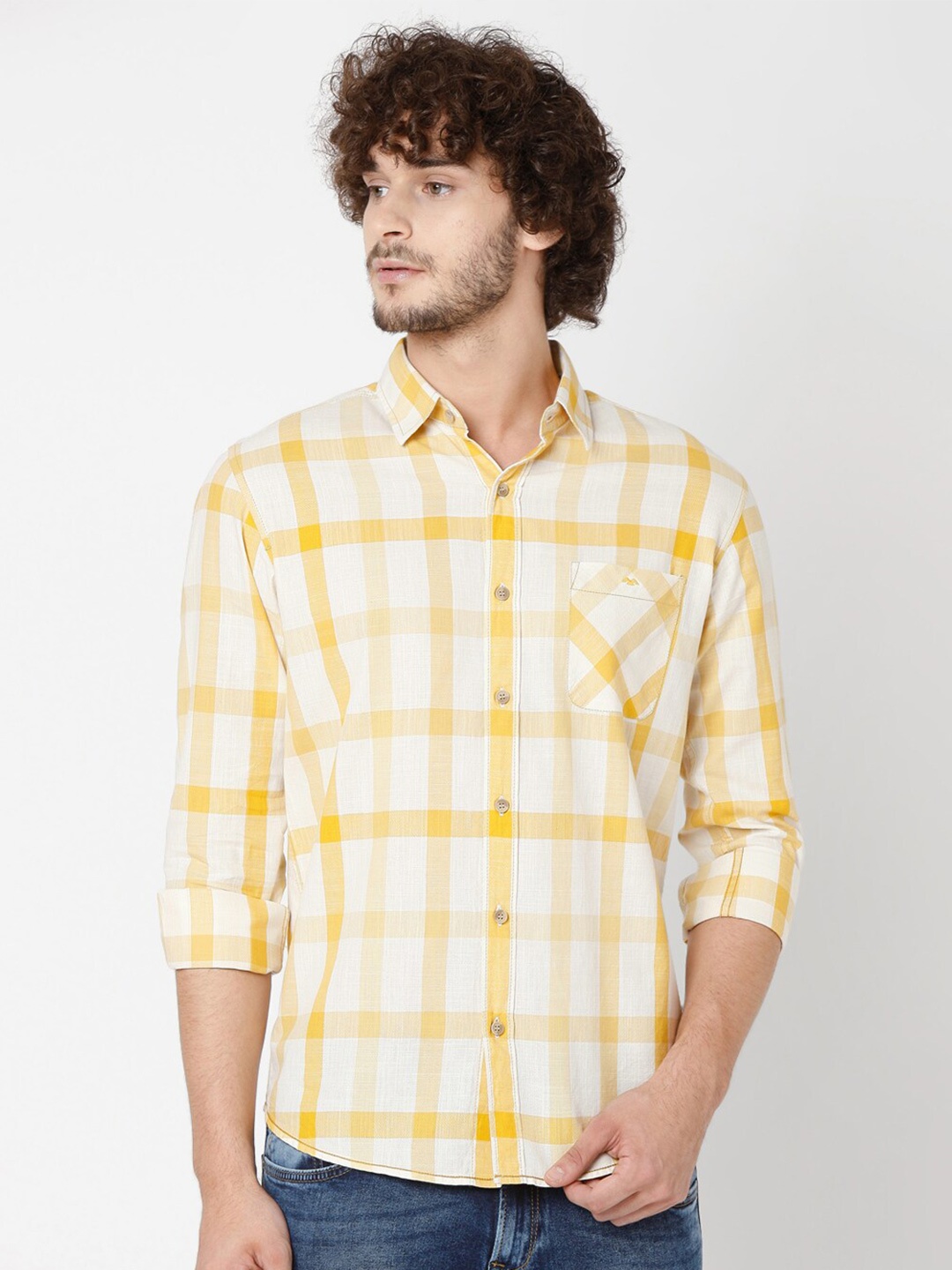 

Mufti Men Yellow Slim Fit Checked Casual Shirt