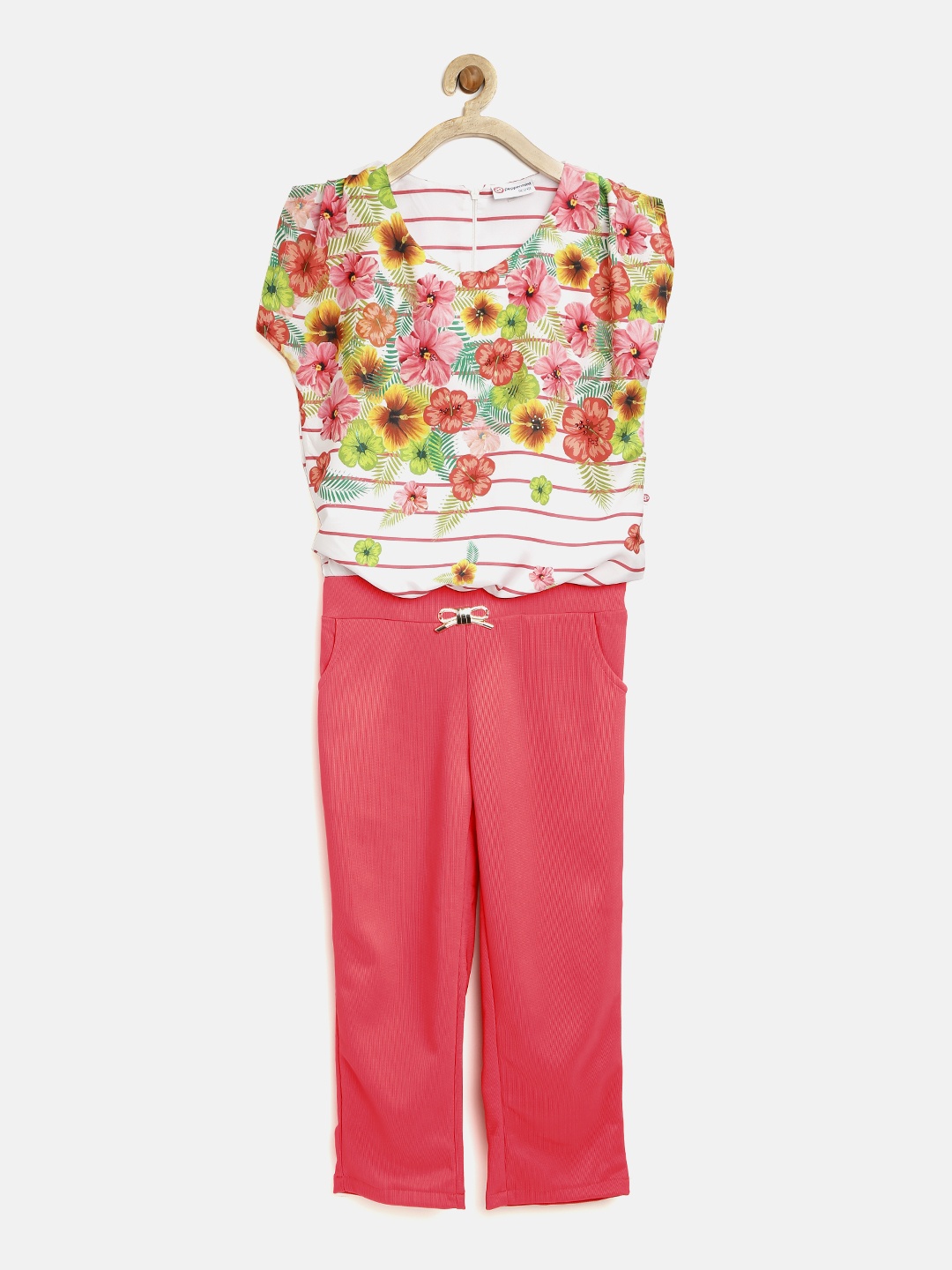

Peppermint Girls Pink & Off-White Floral Print Jumpsuit