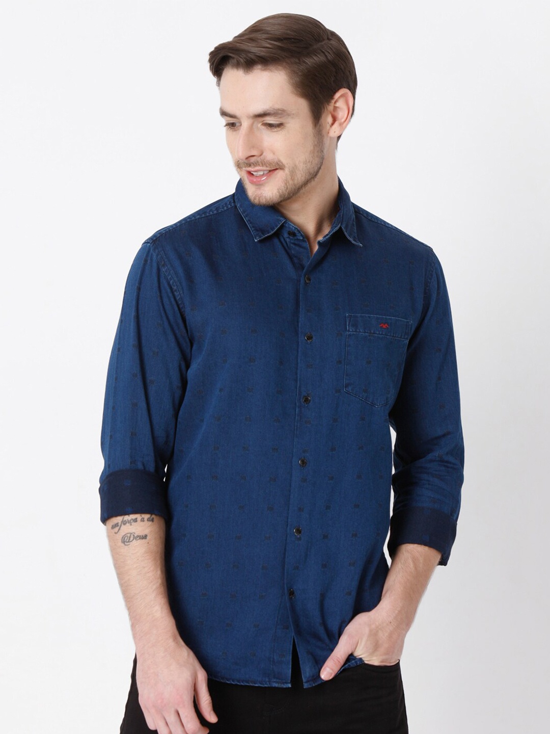 

Mufti Men Blue Slim Fit Printed Casual Shirt