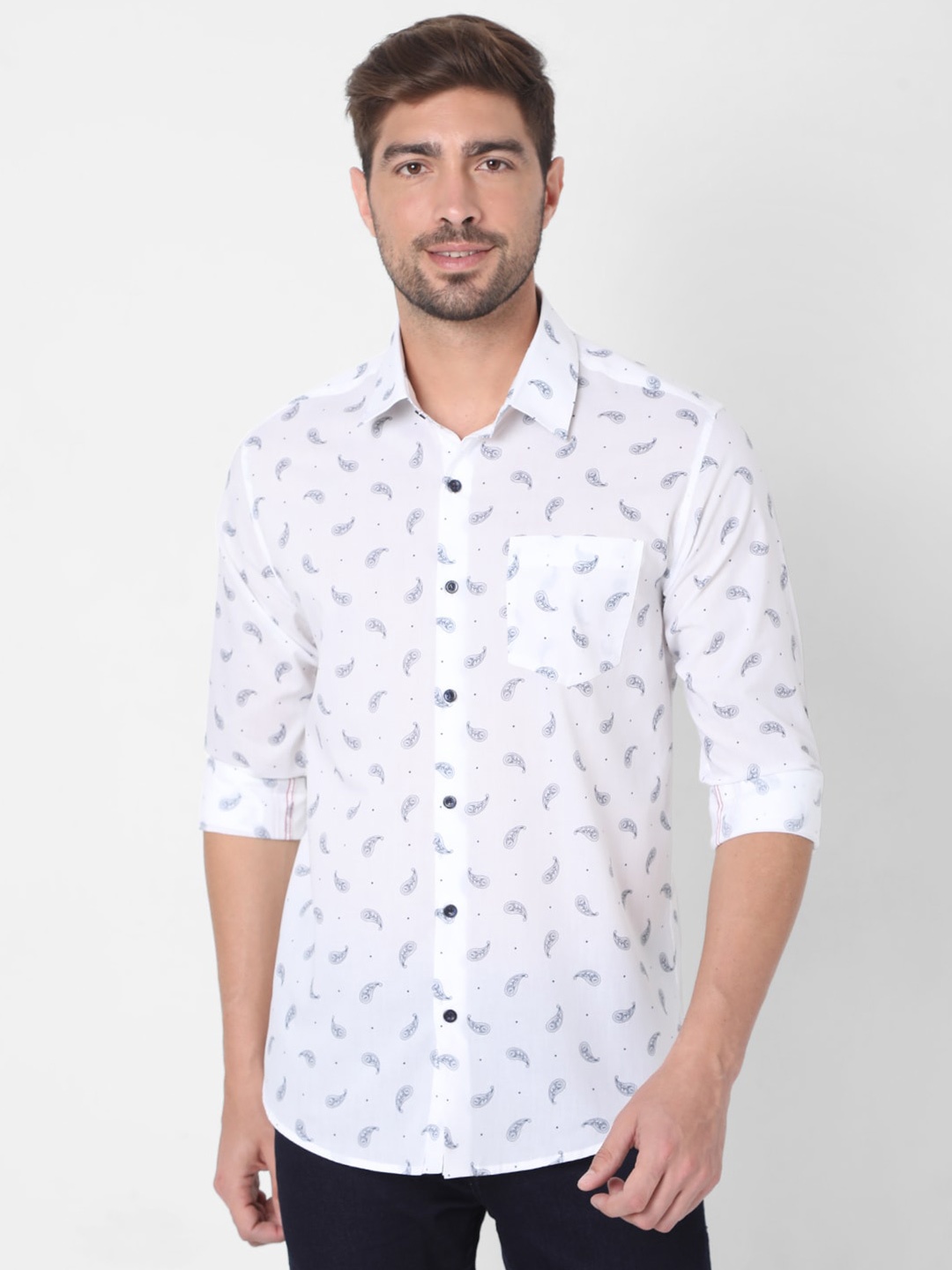 

Mufti Men White Slim Fit Printed Cotton Casual Shirt