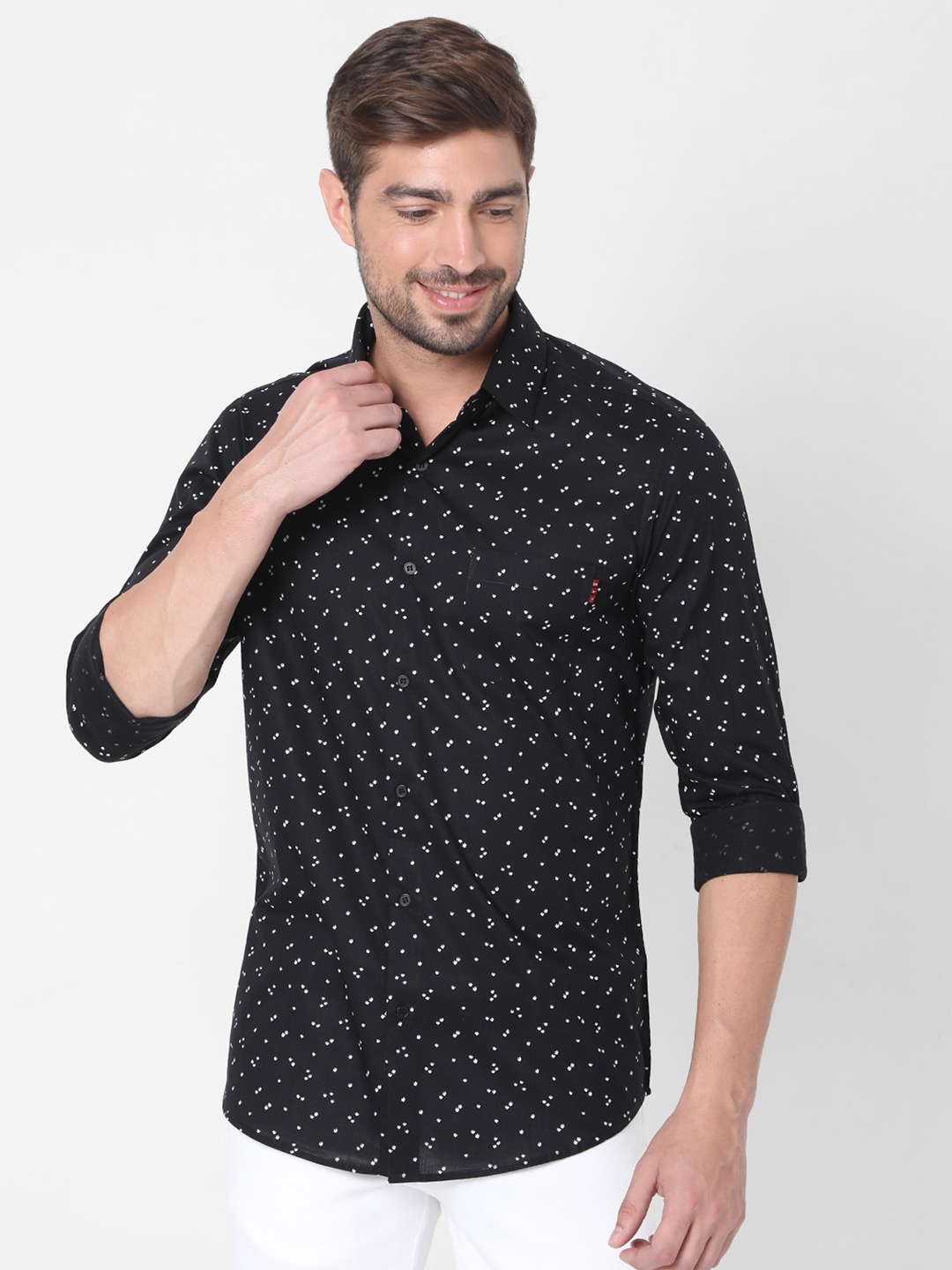 

Mufti Men Black Slim Fit Micro Ditsy Printed Cotton Casual Shirt