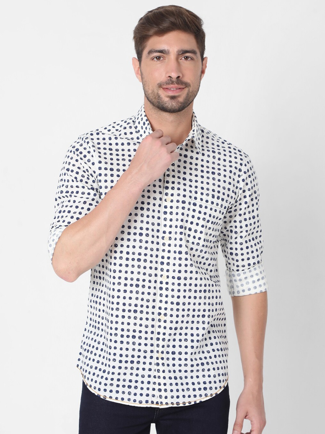 

Mufti Men Slim Fit Printed Pure Cotton Casual Shirt, Navy blue