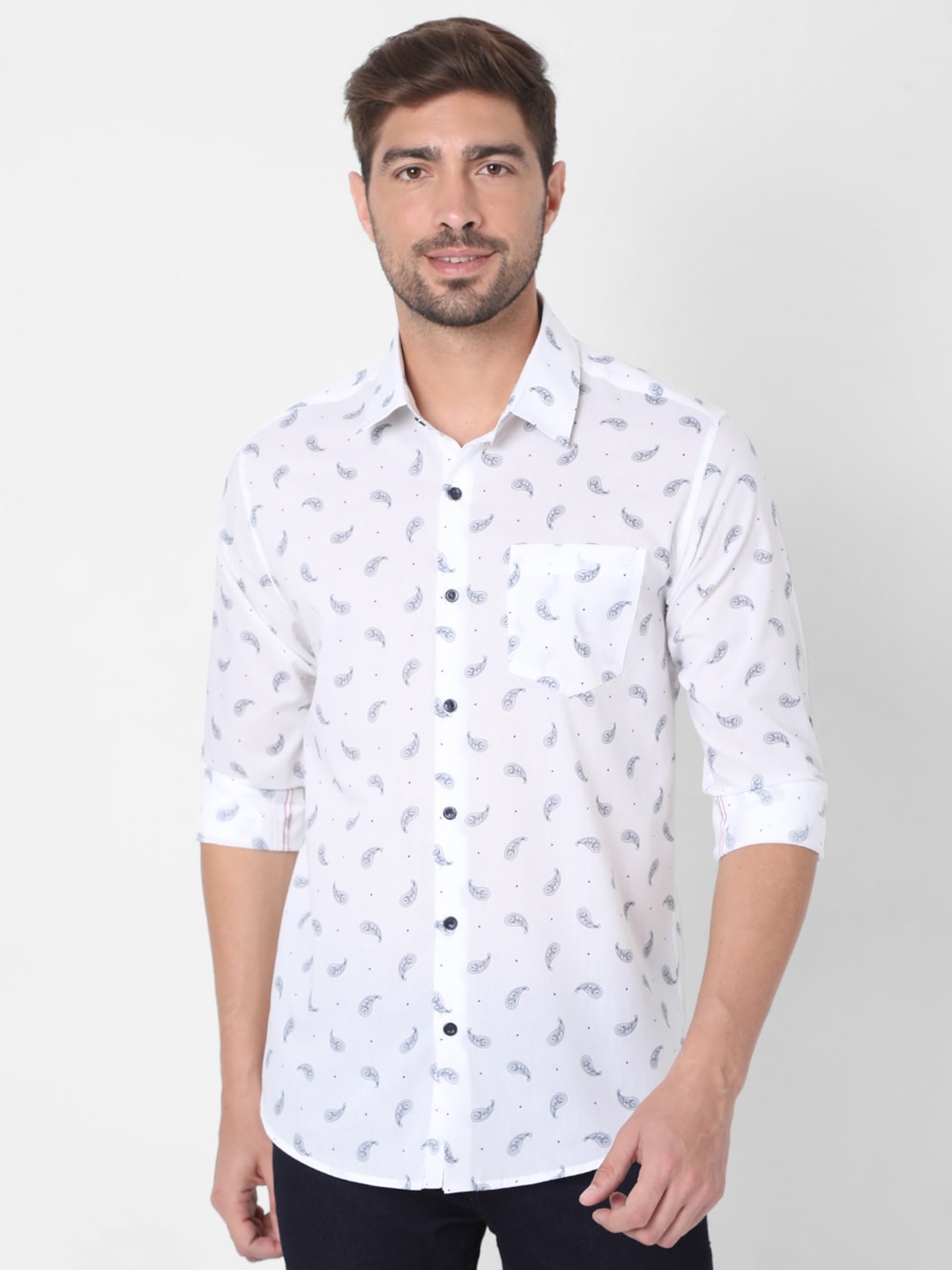 

Mufti Men White Slim Fit Printed Casual Shirt
