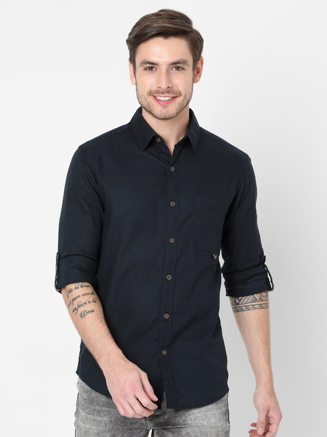 

Mufti Men Navy Blue Slim Fit Cotton Casual Shirt