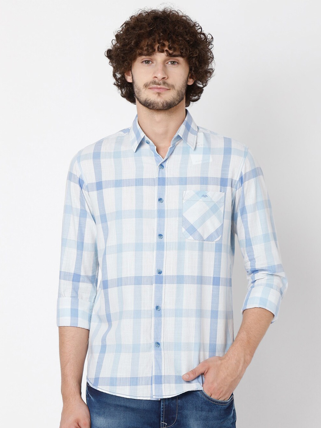 

Mufti Men Blue Slim Fit Checked Casual Shirt