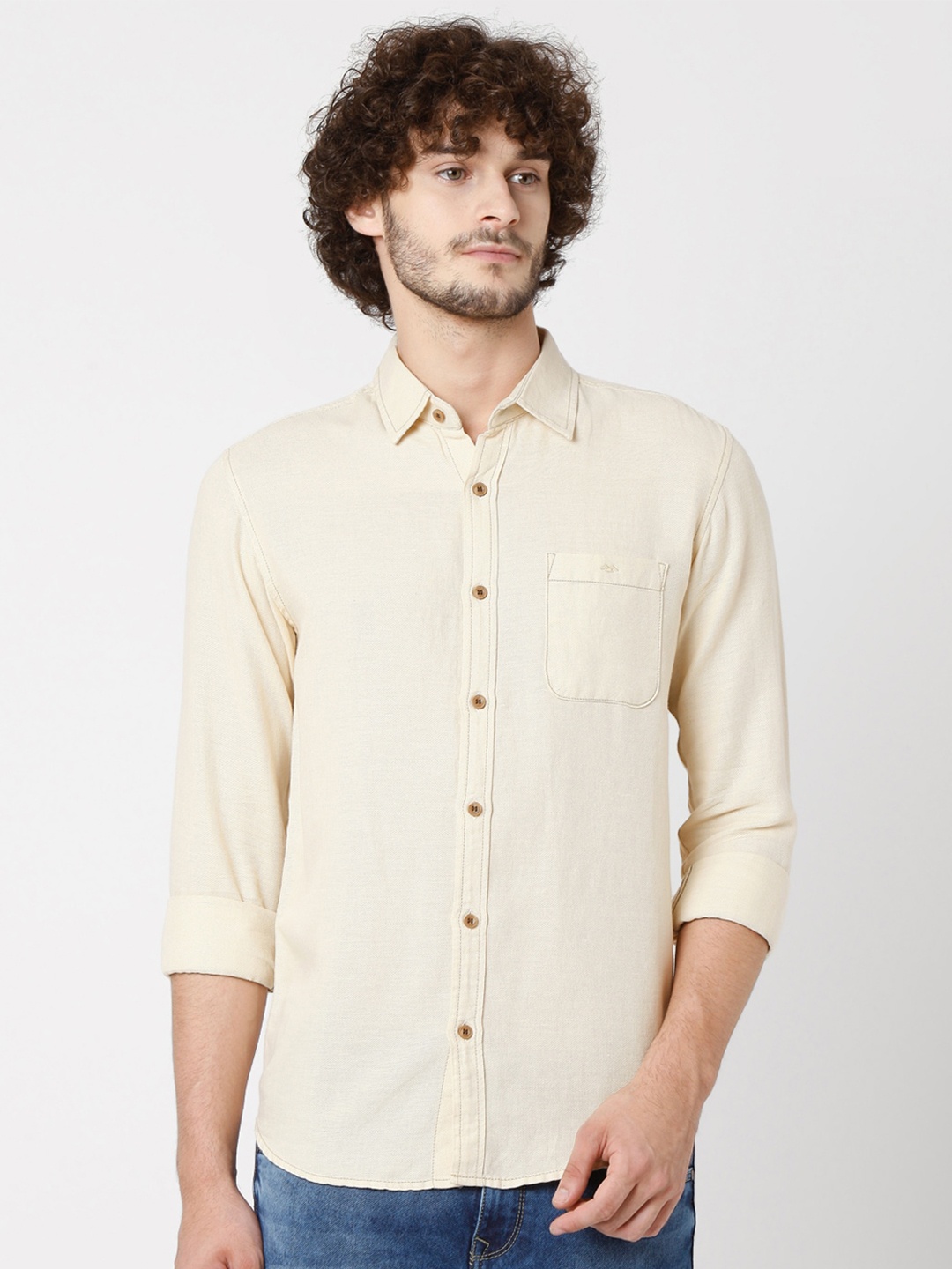 

Mufti Men Beige Slim Fit Casual Shirt