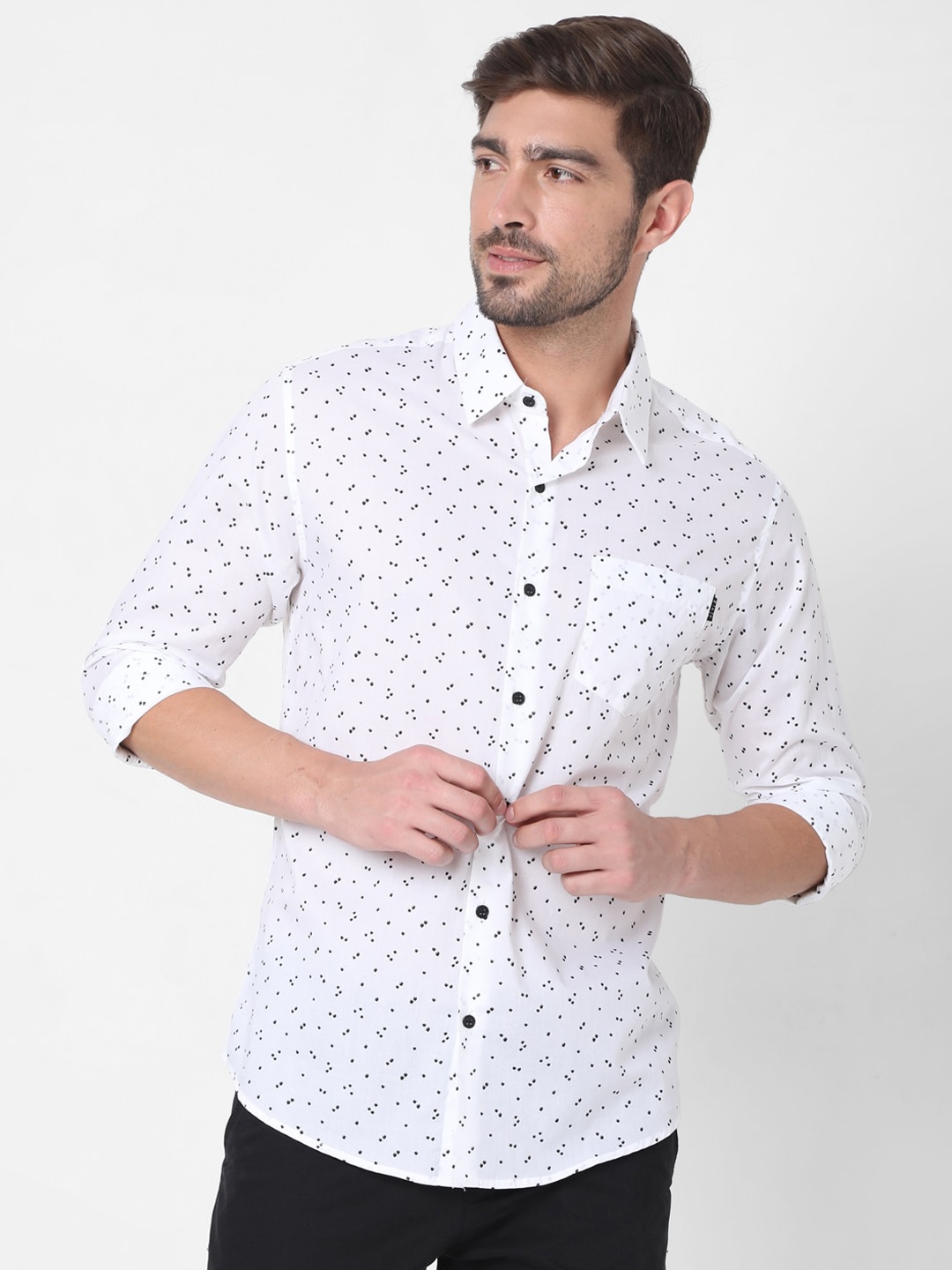

Mufti Men White Slim Fit Printed Cotton Casual Shirt