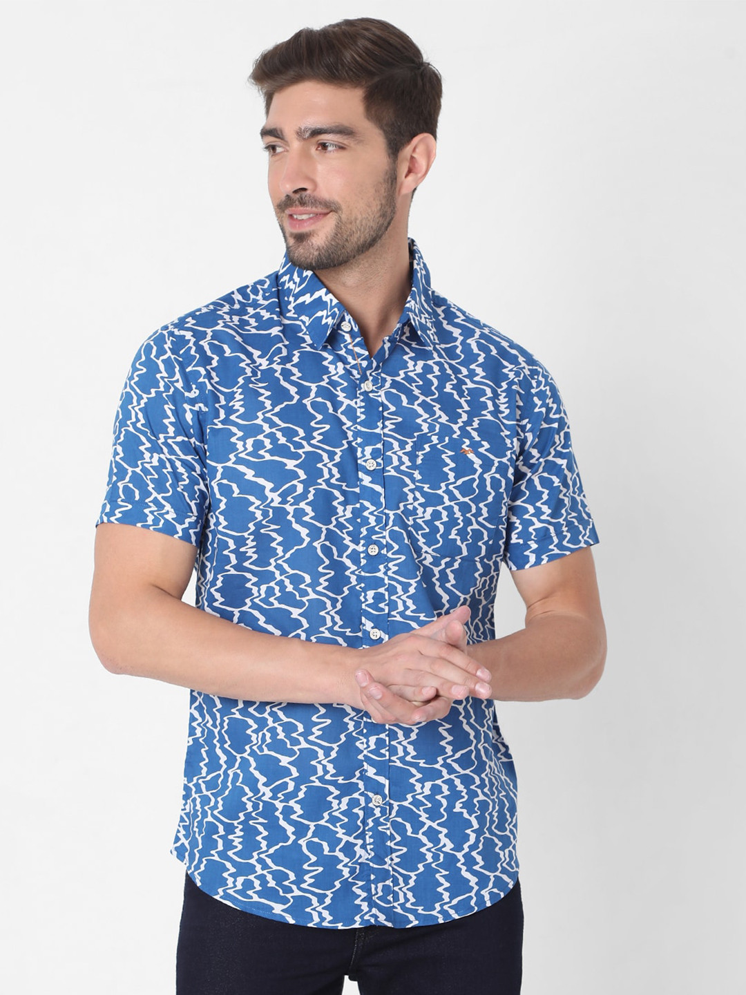 

Mufti Men Blue Slim Fit Printed Cotton Casual Shirt