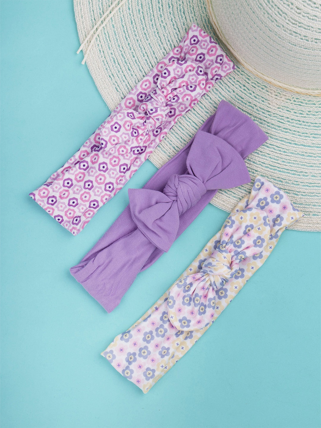 

Arendelle Infant Girls Set of 3 Pure Cotton Bow Hairbands, Purple