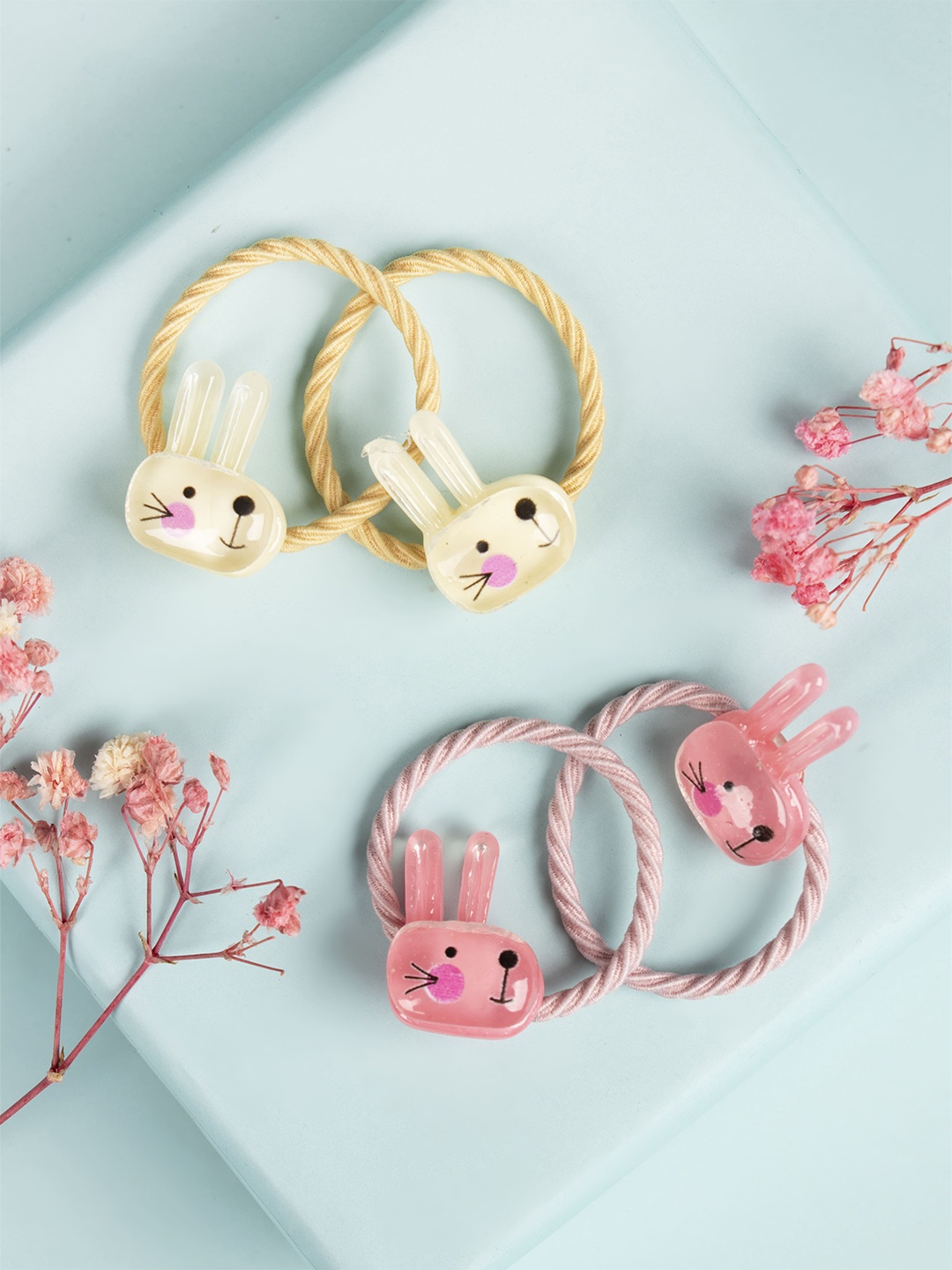 

Arendelle Girls Set Of 4 Pink & Beige Ponytail Holders