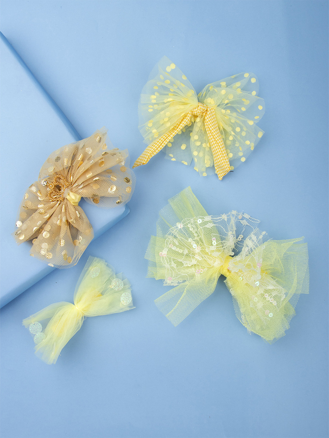 

Arendelle Girls Set of 4 Yellow Tulle Fur Bow Alligator Hair Clip