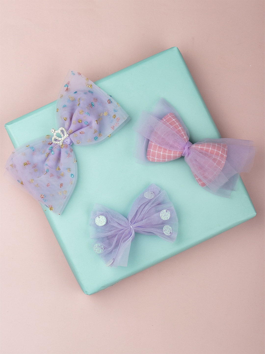 

Arendelle Girls Purple & Pink Set of 3 Embellished Alligator Hair Clip