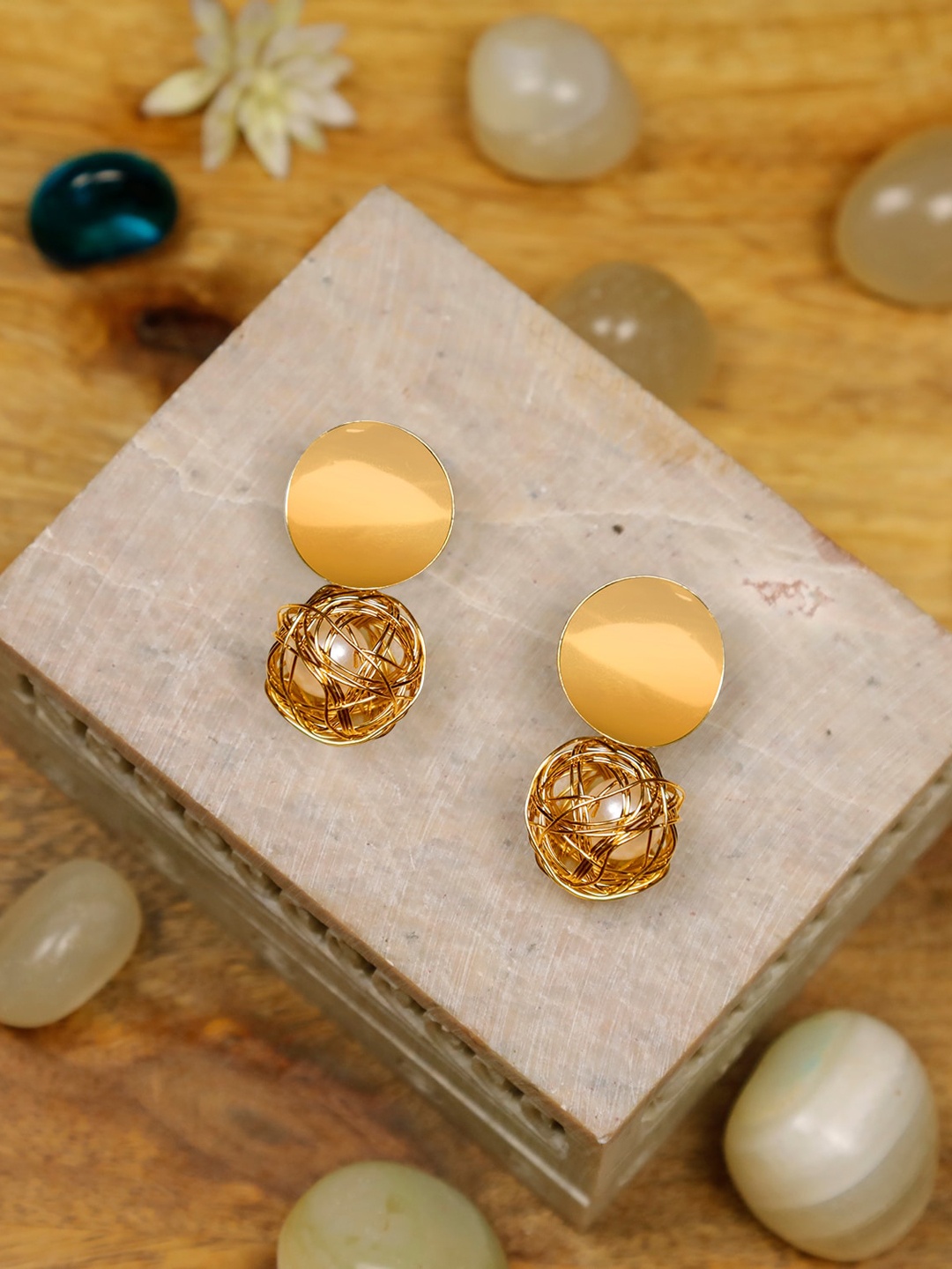 

Arendelle Gold-Toned Contemporary Drop Earrings
