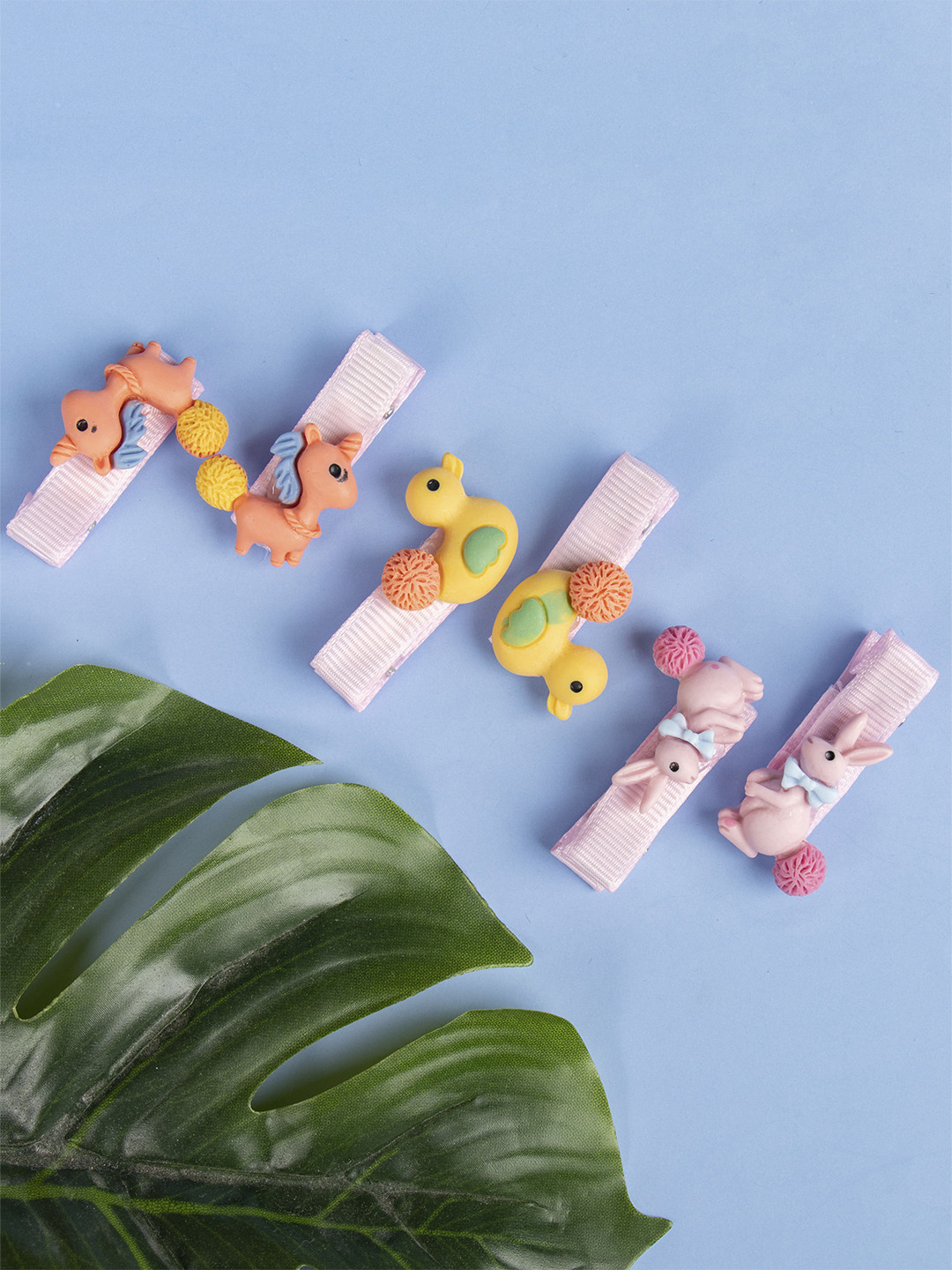 

Arendelle Girls Pink & Yellow Set of 6 Unicorn, Duck & Rabbit Alligator Hair Clip
