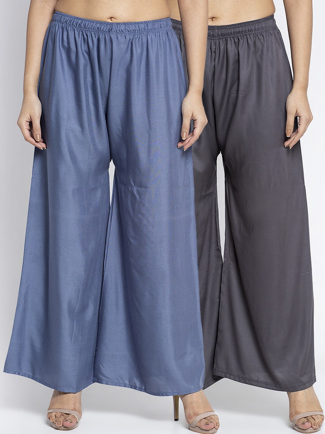 

Jinfo Women Pack-2 Grey & Blue Flared Knitted Ethnic Palazzos