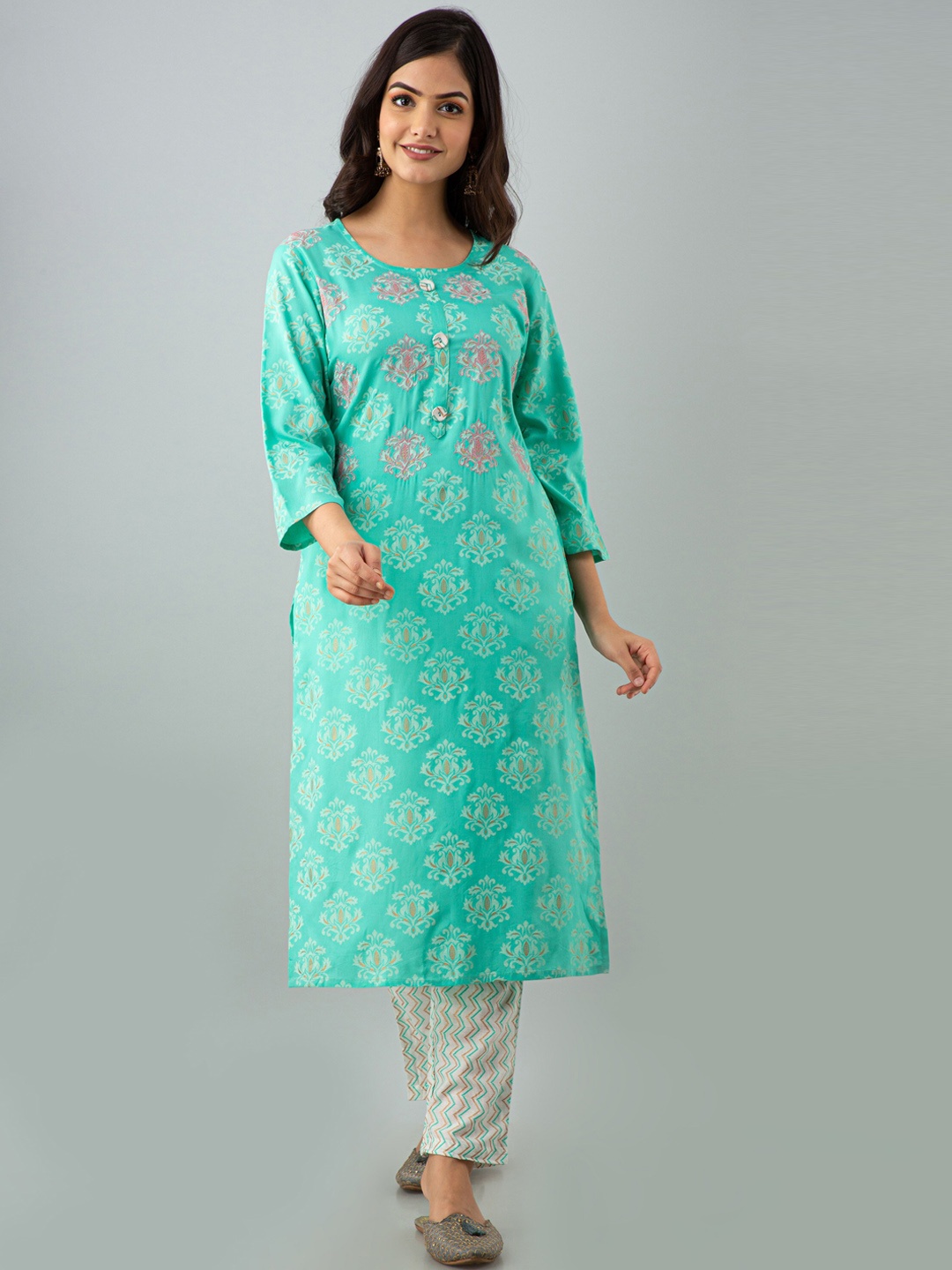 

KALINI Women Sea Green Ethnic Motifs Printed Kurta with Trouser