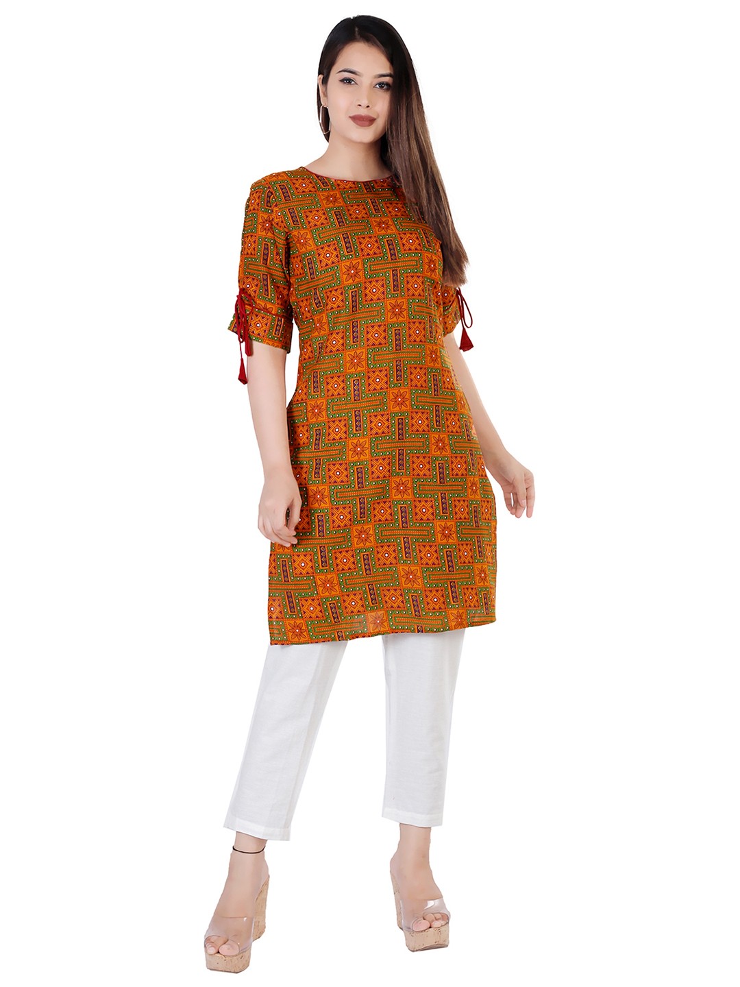

KALINI Women Coral Printed Kurta with Trousers