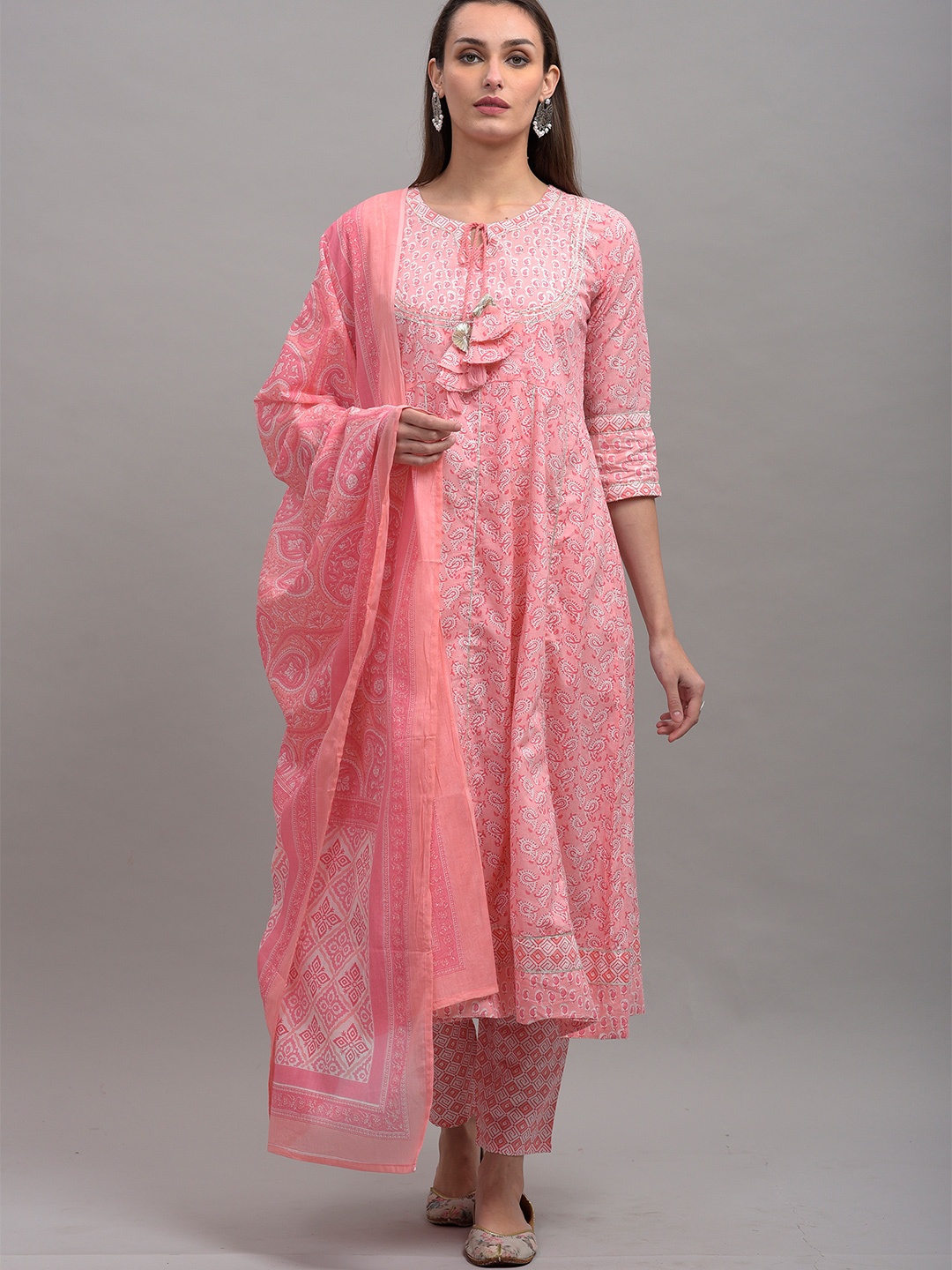 

KALINI Women Pink Embroidered Pure Cotton Kurta with Trousers & Dupatta
