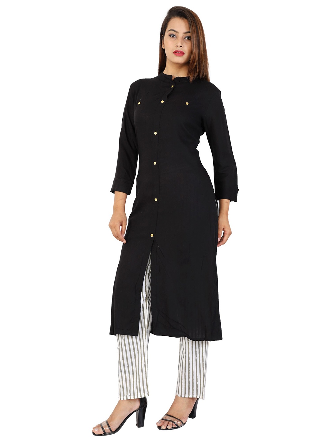 

KALINI Women Black Pleated Kurta with Trousers