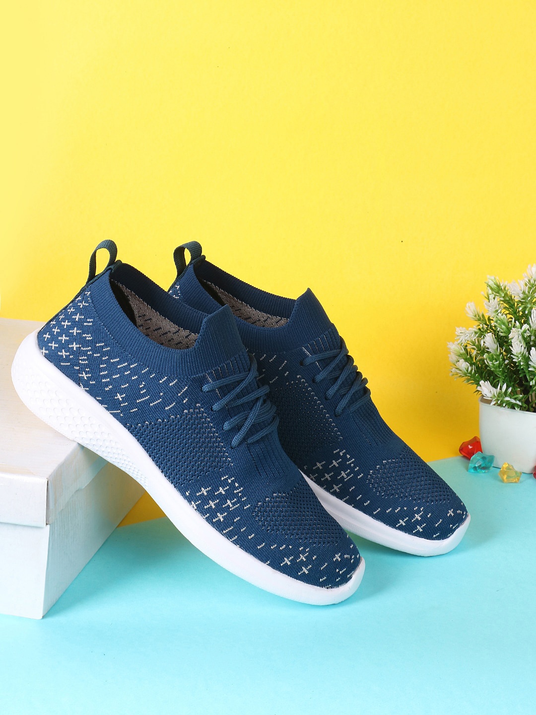 

M7 by Metronaut Women Teal Blue Woven Design Slip-On Sneakers