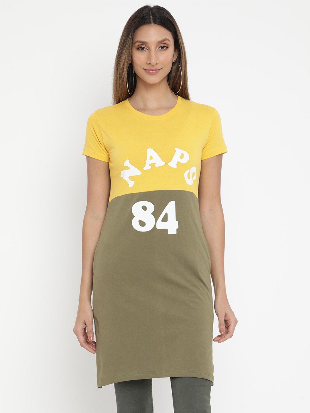 

V2 Value & Variety Women Olive Green Cotton Print Longline Top