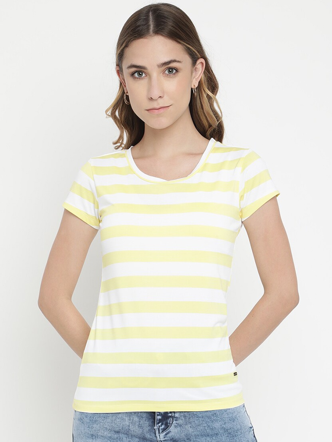 

V2 Value & Variety Yellow Striped Styled Back Top