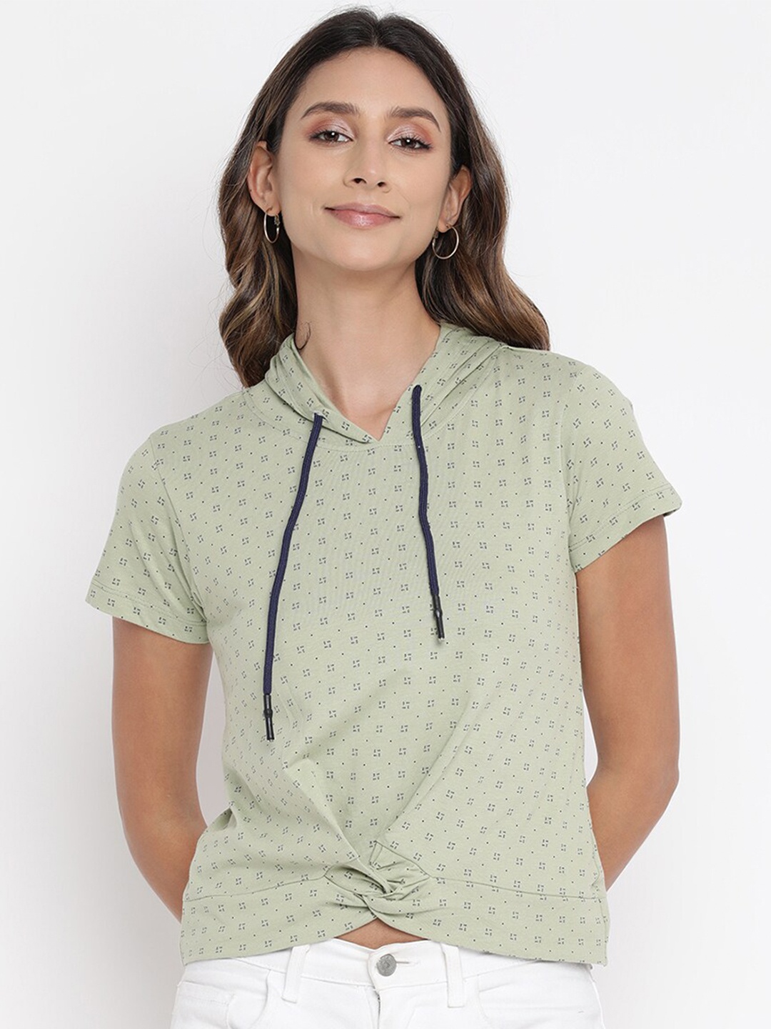 

V2 Value & Variety Women Green Geometric Print Hooded Top