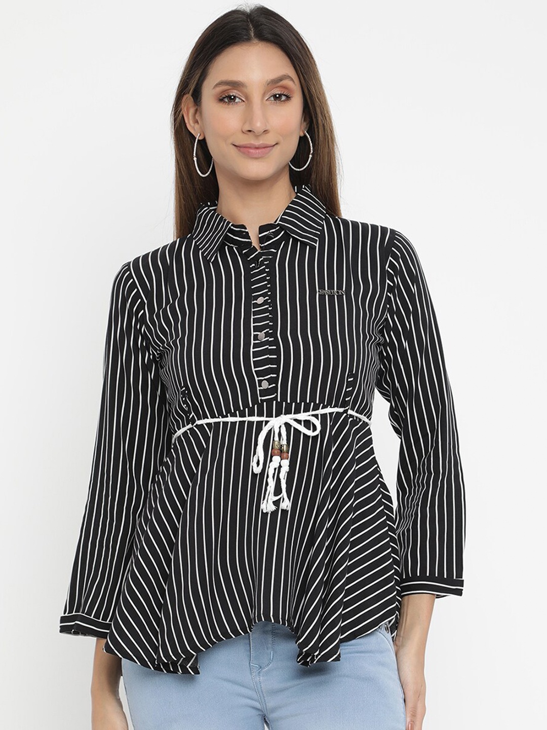 

V2 Value & Variety Black & White Striped Shirt Style Top