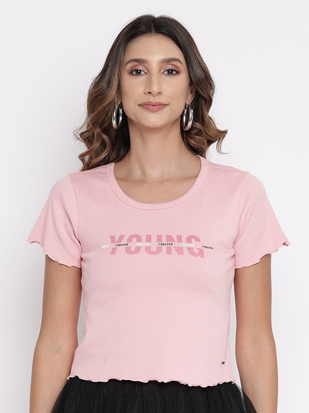 

V2 Value & Variety Peach Typography Printed Top