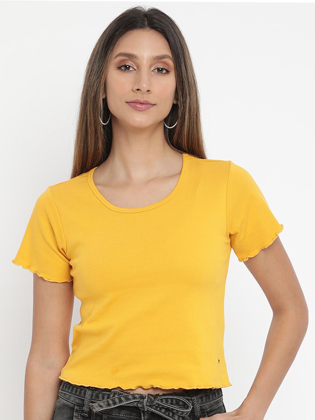 

V2 Value & Variety Women Mustard Yellow Solid Top