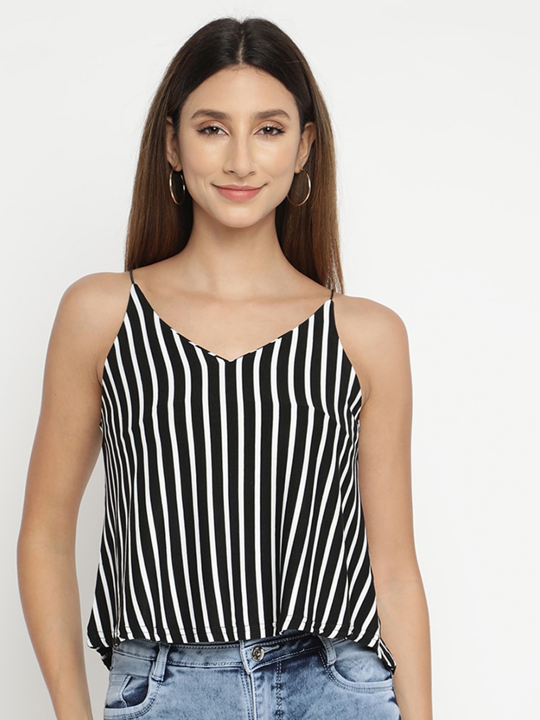 

V2 Value & Variety Black Striped Sleeveless High-Low Top