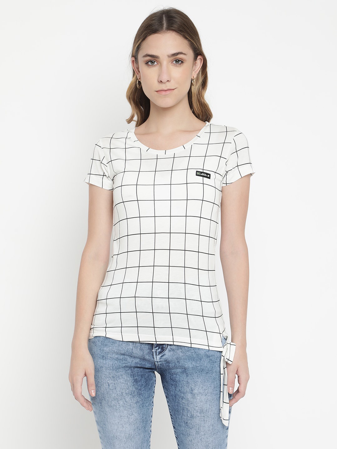 

V2 Value & Variety Women White Checked Pure Cotton Top