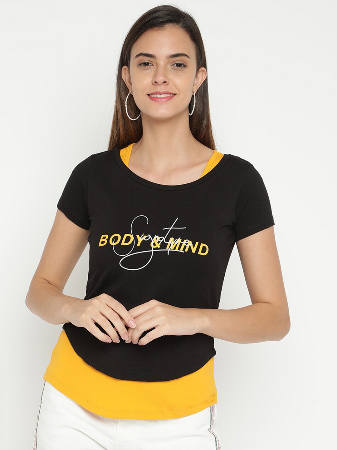 

V2 Value & Variety Mustard Yellow & Black Print Top